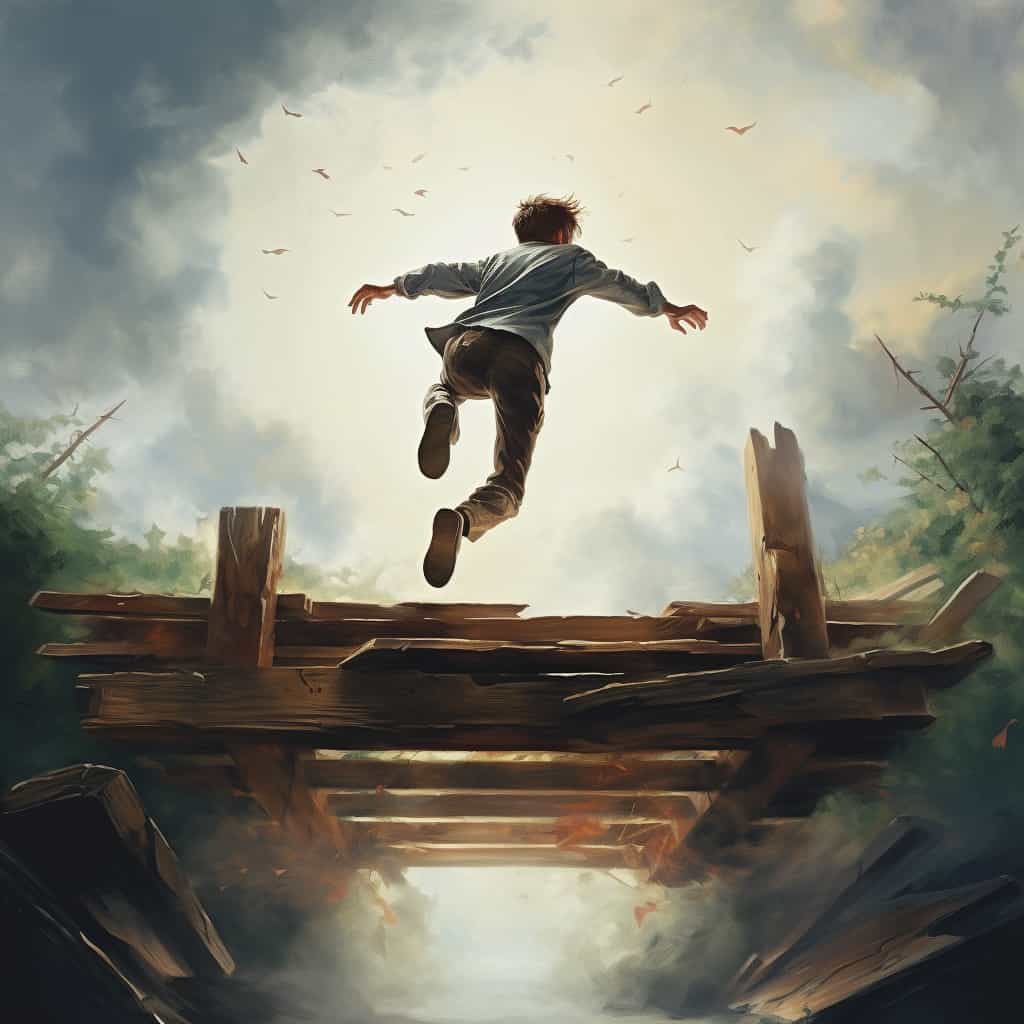 پسر بچه ای که در حال پریدن از روی موانع و حل کردم مشکلات پیش روی خود است