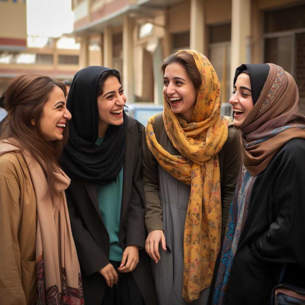 جمع دختران جوان که در حال خنده و خوشحالی هستند