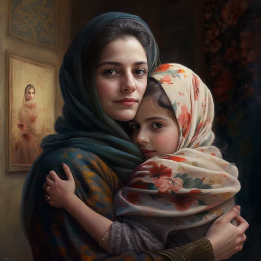 دخترکی که بخاطر ترس در آغوش مادرش است