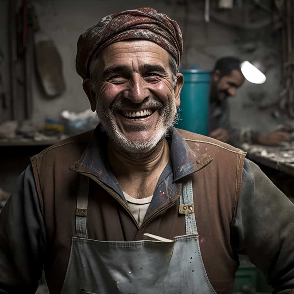 پیرمرد ایرانی در حال کار در کارگاه