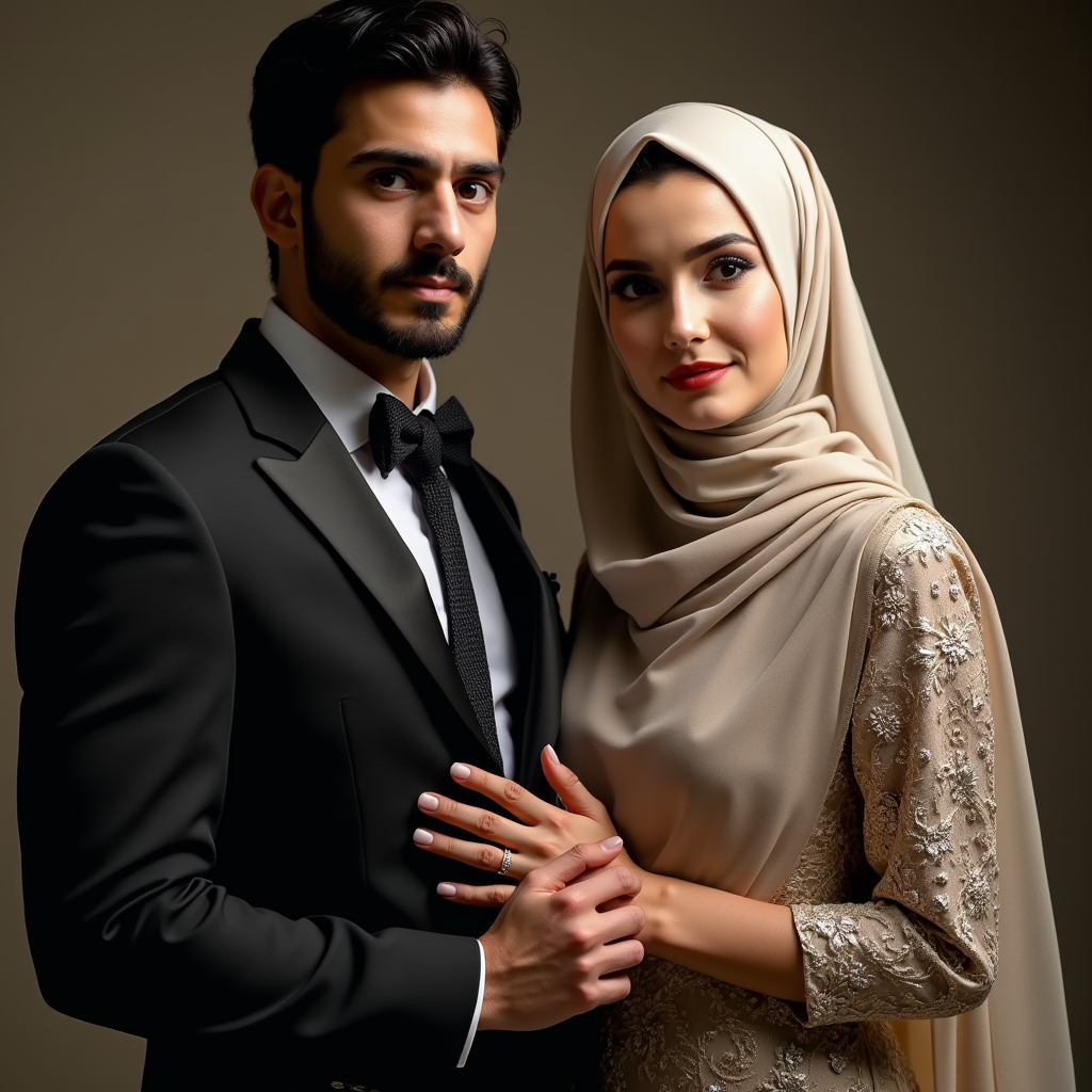 ازدواج موفق زوج ایرانی با لباس عروس و دامادی در آتلیه عکاسی